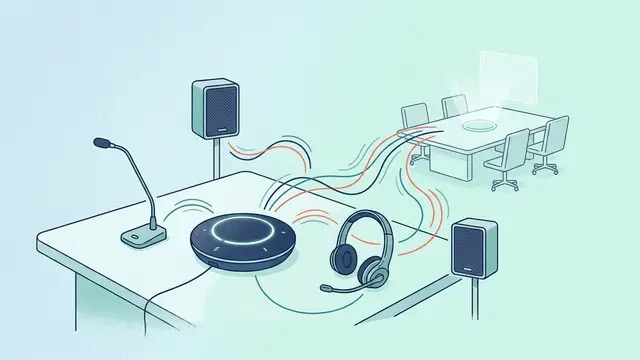 会議用マイク・スピーカー・ヘッドセットを表すイラスト