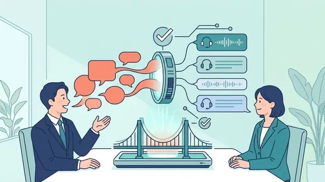 異なる言語の会話をリアルタイムで橋渡しするイラスト