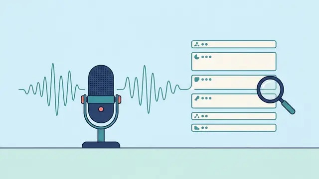 音声波形を検索可能なテキスト記録へ変換するイラスト