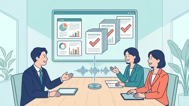 会話から議事録・決定事項・タスクを整理するイラスト