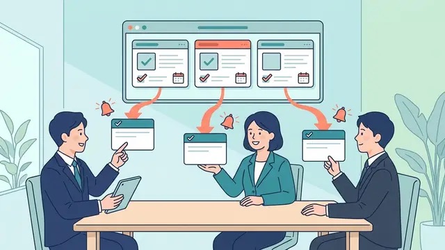 会議後の担当・期限・タスクを管理するイラスト