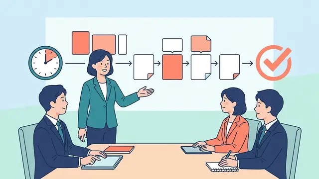 論点を整理して短時間で結論へ進む会議のイラスト